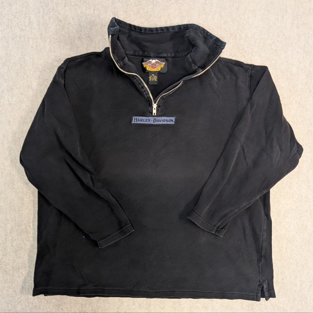 Harley Davidson Logo Black Cotton Quarter Zip Men's Sweater Shirt Size XXL